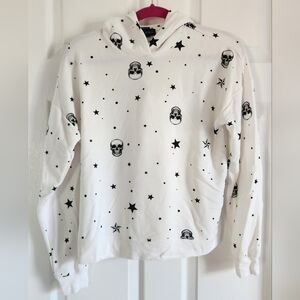 White Hoodie with Black Skull And Star Print